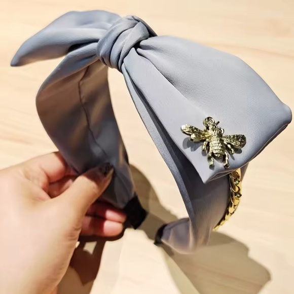NEW Satin Big Bow Metal Bee and Chain Accents Headbands - CHOOSE YOUR COLOR - Picture 14 of 15